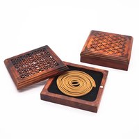 Wooden censer | Incense coil burner censer | Diameter 9 cm height 2.5 cm | Square, round, and hexagon shapes photo 1