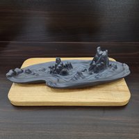 Ceramic censer | waterfall smoke | black color | boat and mountain landscape