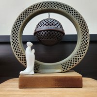 Ceramic censer| black color | white jade statue with LED light