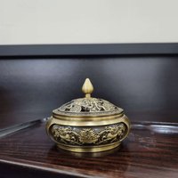 Copper Incense Censer | Intricate Carved Patterns | Plain Copper Burner without Stand | Comes with 1 Copper Gourd