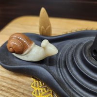 Ceramic incense censer| backflow smoke | black color | boat and little snail photo 2