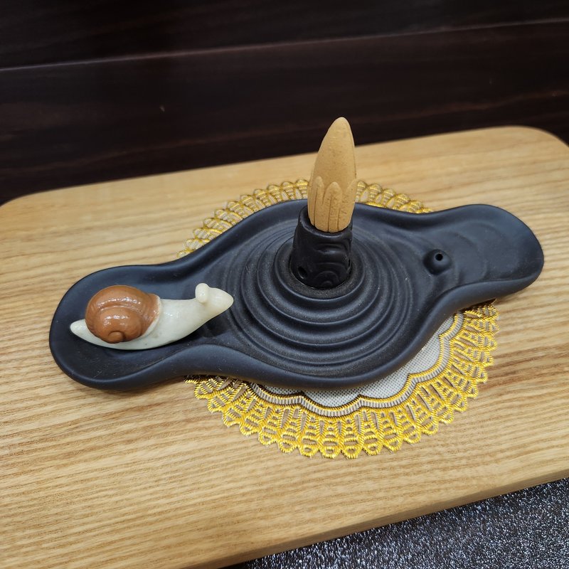 Ceramic incense censer| backflow smoke | black color | boat and little snail