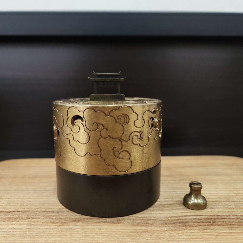 Copper censer | intricate carvings | Torii gate motif | comes with 1 coppergourd