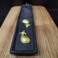 Ceramic censer | backflow smoke | black color | boat with golden buffalo design photo 4