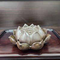 Ceramic censer | Jade green and Dark brown color | Lotus shape | Suitable for incense coil photo 2