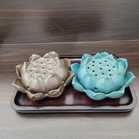 Ceramic censer | Jade green and Dark brown color | Lotus shape | Suitable for incense coil photo 3