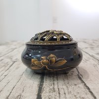 Ceramic censer | Various decorative patterns | Metal lid | Comes with 1 bronze gourd photo 2