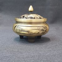 Copper censer | Intricate carved patterns | Three-Legged Design | Comes with 1 copper gourd holder photo 3