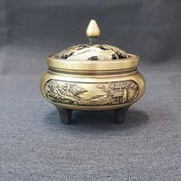 Copper censer | Intricate carved patterns | Three-Legged Design | Comes with 1 copper gourd holder photo 4