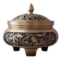 Copper censer | Intricate carved patterns | Three-Legged Design | Comes with 1 copper gourd holder photo 5