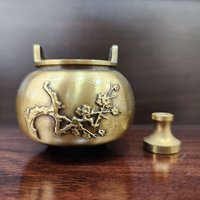 Copper censer | mini size | plum blossom carvings | includes 1 copper gourd photo 1