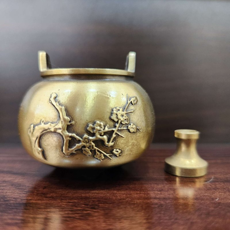 Copper censer | mini size | plum blossom carvings | includes 1 copper gourd