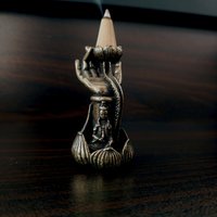 Copper censer | Guanyin in meditation design | Suitable for backflow incense cones photo 2