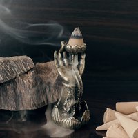 Copper censer | Guanyin in meditation design | Suitable for backflow incense cones photo 4