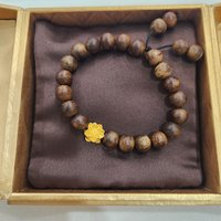 21-Bead Agarwood Bracelet for Women - paired with a 24K gold lotus charm, carrying a wish of peace for a loved one photo 5