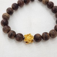21-Bead Agarwood Bracelet for Women - paired with a 24K gold lotus charm, carrying a wish of peace for a loved one photo 6