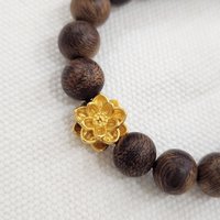 21-Bead Agarwood Bracelet for Women - paired with a 24K gold lotus charm, carrying a wish of peace for a loved one photo 7