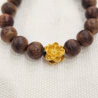 21-Bead Agarwood Bracelet for Women - paired with a 24K gold lotus charm, carrying a wish of peace for a loved one photo 8