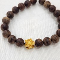 21-Bead Agarwood Bracelet for Women - paired with a 24K gold lotus charm, carrying a wish of peace for a loved one photo 9