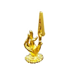 Đế Kẹp Nhang Vòng| Nhang Không Tăm Hình Bàn Tay Phật| Hợp Kim Mạ Vàng Cao 6cm